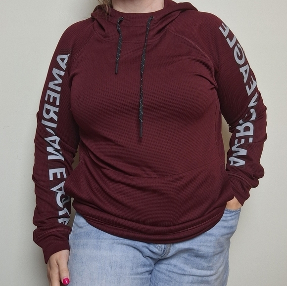 American Eagle Outfitters Other - American Eagle Active Flex Red Waffle Knit Spell Out Hoodie Size Small